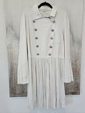 Free People White Double-Breasted Long Coat Dress